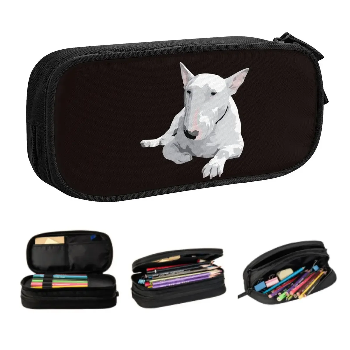 English Bull Terrier Dog Pencil Cases for Girl Boy Large Storage Animal Pet Pen Box Bag School Supplies