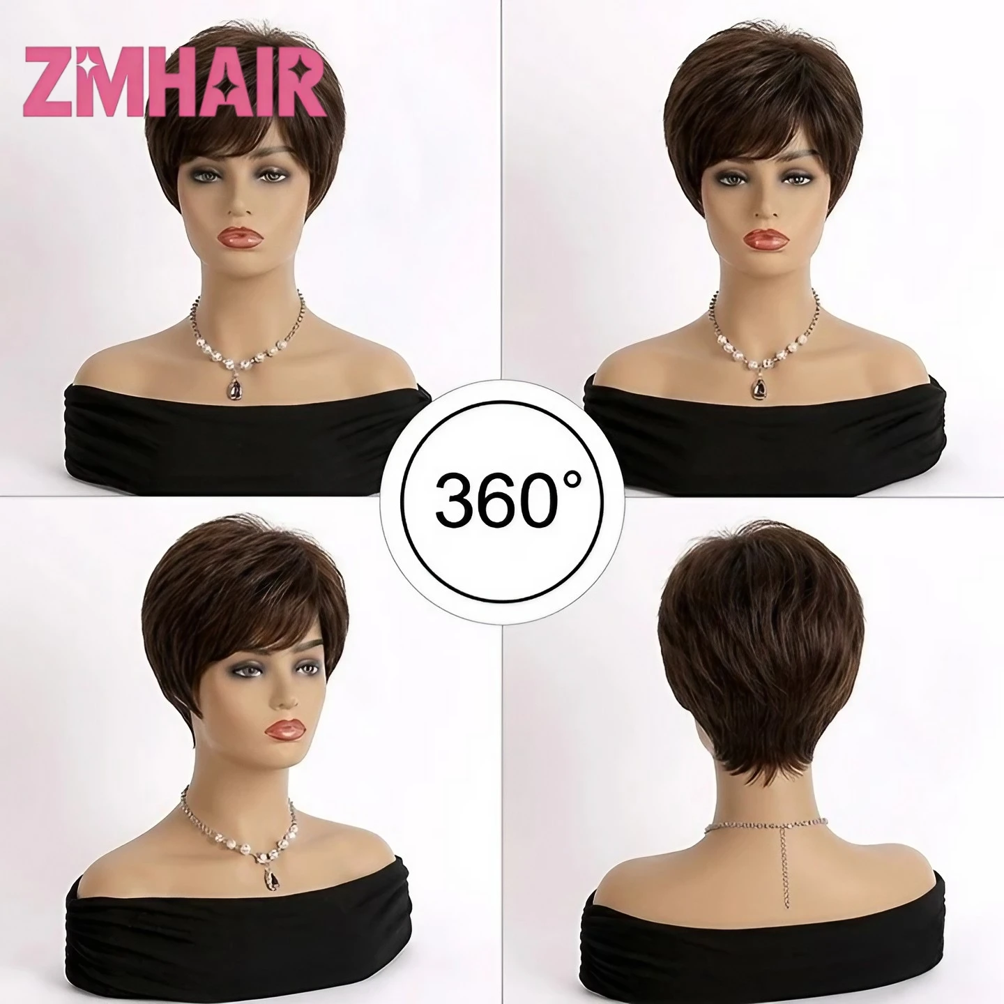 

Dark brown 6*6 Silk Base Wig Hand Tied 180% Density Human Hair Short Pixie with Micro Fringe Bangs for Women Daily for Women