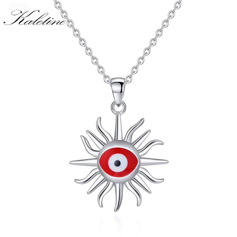 Kaletine 925 Sterling Silver Sun Evil Eye Necklace For Women Vintage Punk Turkish Eye Pendant Necklace Choker Jewelry