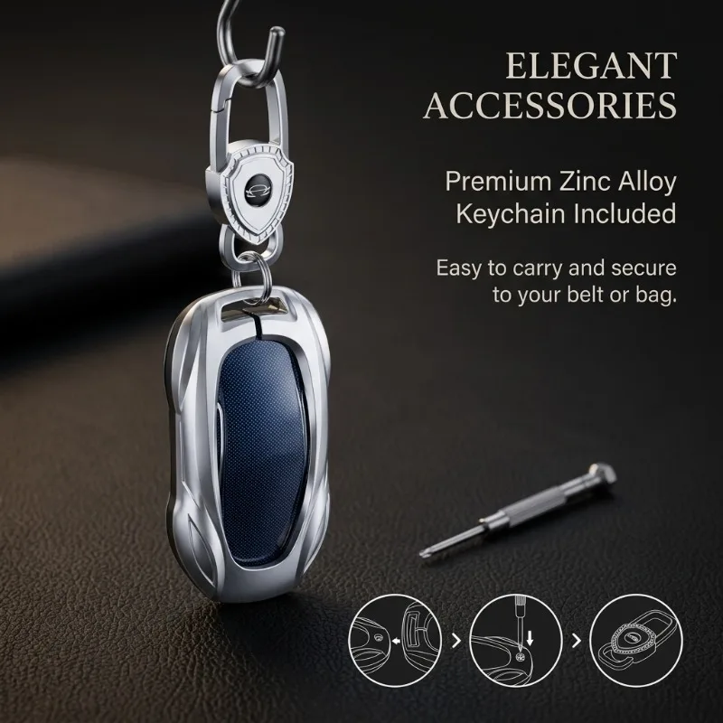 Weizhida Zinc Alloy Black Car Key Protection Shell Cartoon Smart Remote Key Cover Car Accessories For Tesla Model 3 Y S Model X