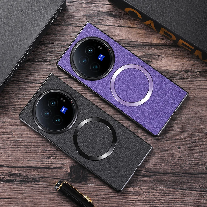 Cloth Texture Shockproof Lens Protection Hard Plastic Magnetic Wireless Charging Case For VIVO X fold3 Pro Fold 3 3Pro