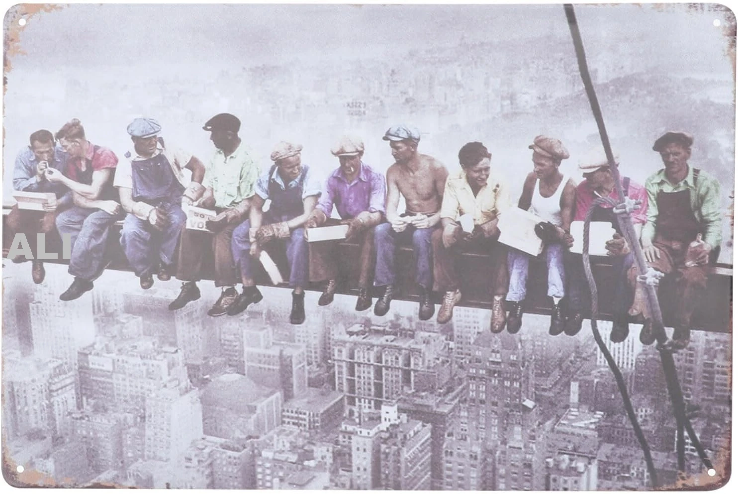 VORCOOL Men Workers Over New York Empire State Building Men at Work Home Garage Vintage Decorative Signs Tin Metal Iron Car sign