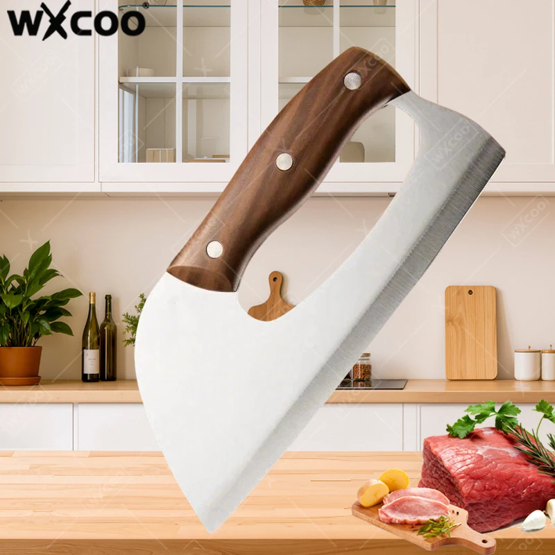 WXCOO Arbeitssparendes Küchenmesser Handgeschmiedetes Metzgermesser Fleisch- und Obstschneidemesser SK5 Edelstahl Küchenschere Set