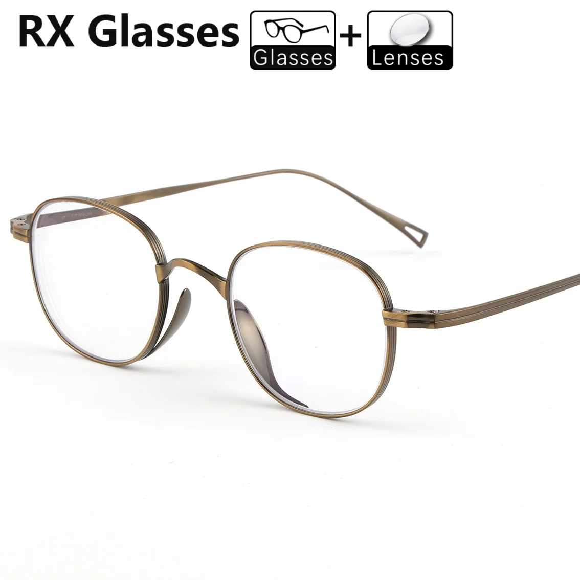 

RX Prescription Glasses Retro Men Titanium Optical Frame Myopia Hyperopia Lenses Progressive Reading Bronze Anti-Reflection