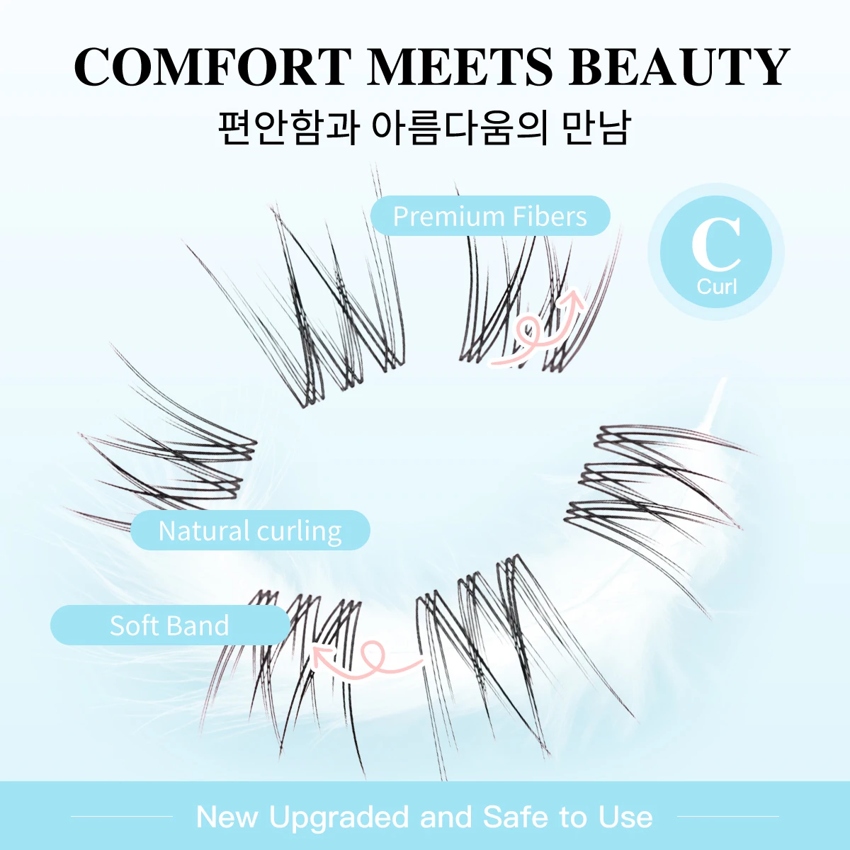 自己粘着式つけまつげ、透明バンド付き、再利用可能、接着剤不要、ストレスフリーで簡単装着、デイリーユースに最適