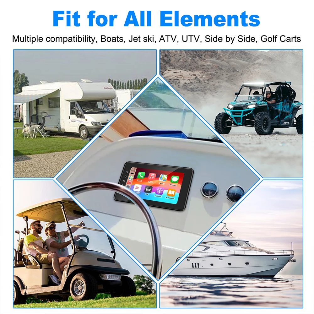 8 Inch Marine Waterproof Multimedia Player Wireless CarPlay IPX6 Bluetooth Marine Stereo for ATV Golf Cart CarPlay Android Auto