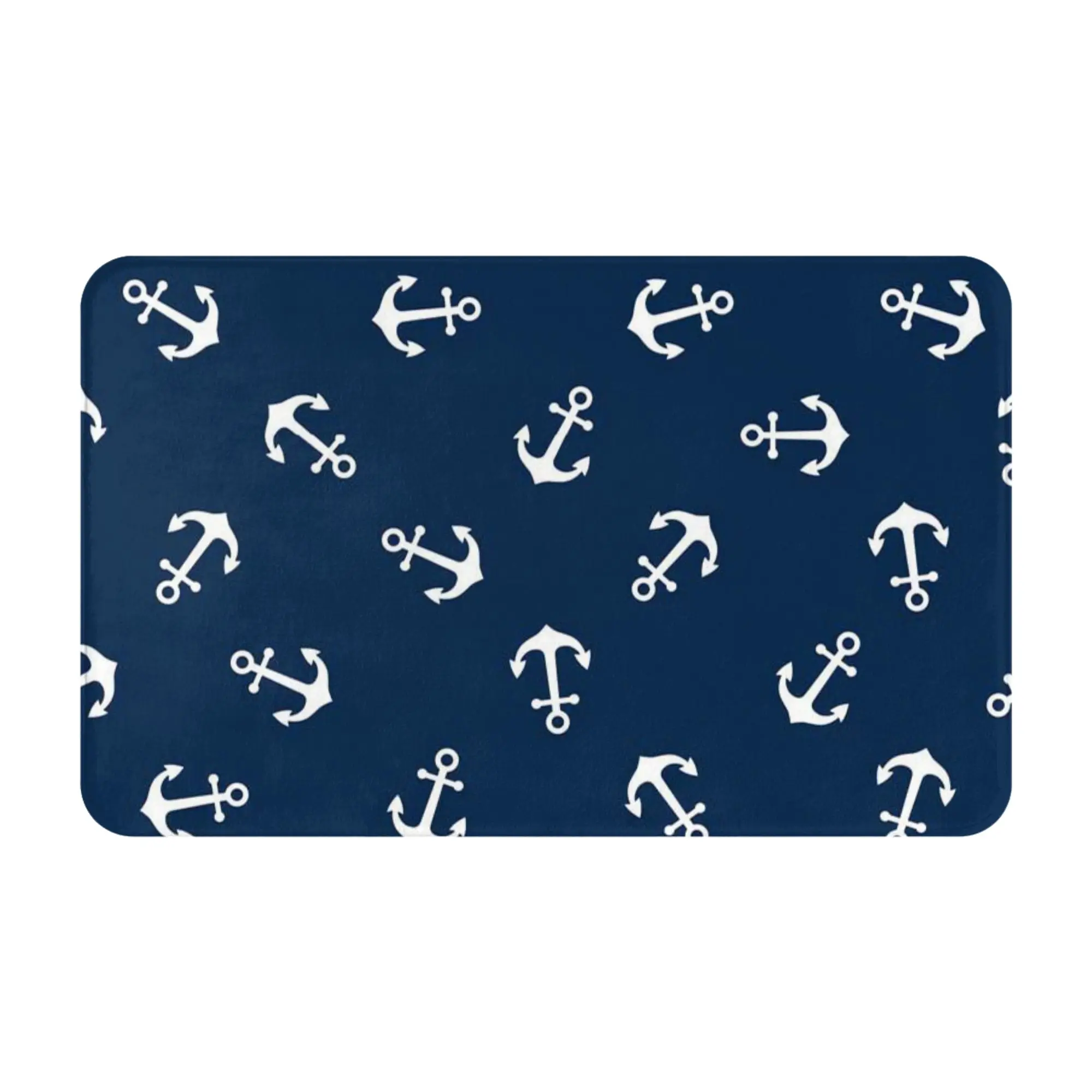 Navy Blue Anchor Repeat Background Doormat Bathroom Living Room Mat  Washable Home Decor