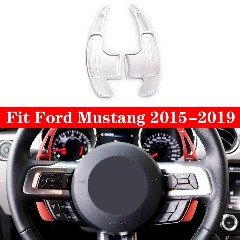 

For Ford Mustang 2015 2016 2017 2018 2019 Steering Wheel Gear Shifters Paddle Aluminum Alloy Cover Trim Silver 2pcs