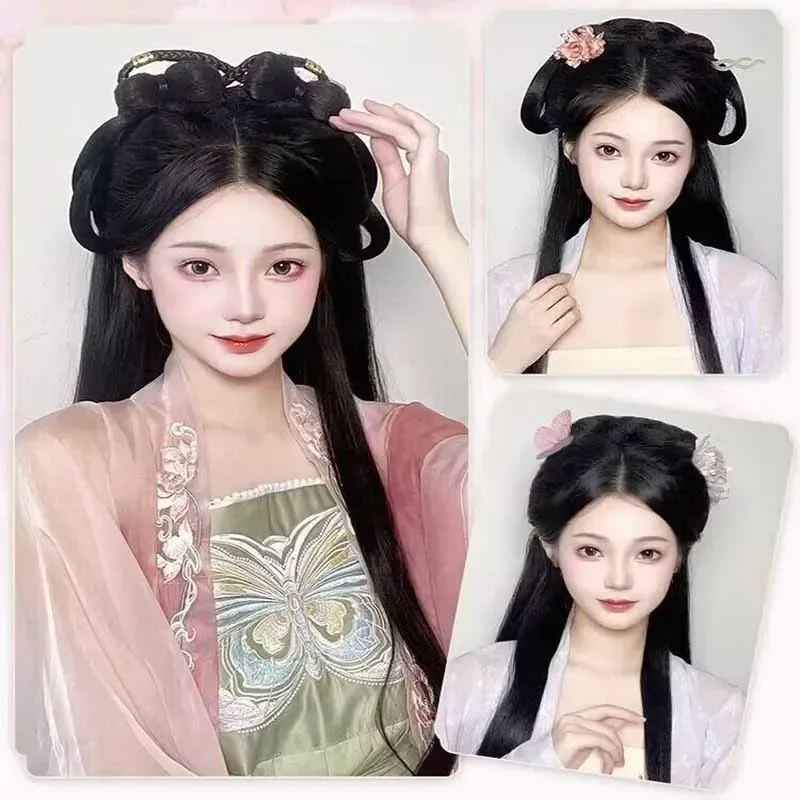 Cosplay Hanfu Wigs Women Anime Black Ancient Chinese Hanfu Wigs Headgear Accessories Hanfu Long Straight Wigs Black Wig Headband