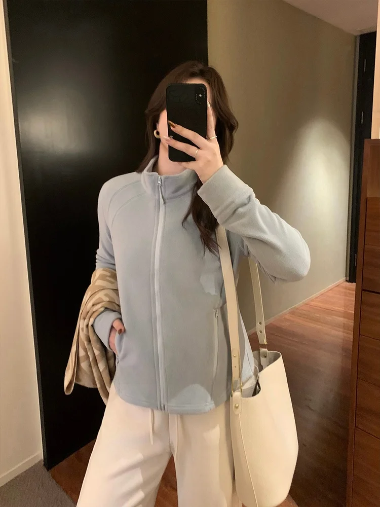 

plus Size Women's Slim Fit Fleece Jacket Stand Collar Casual Style Polyester Fiber Warmth Short Coat for Ladies