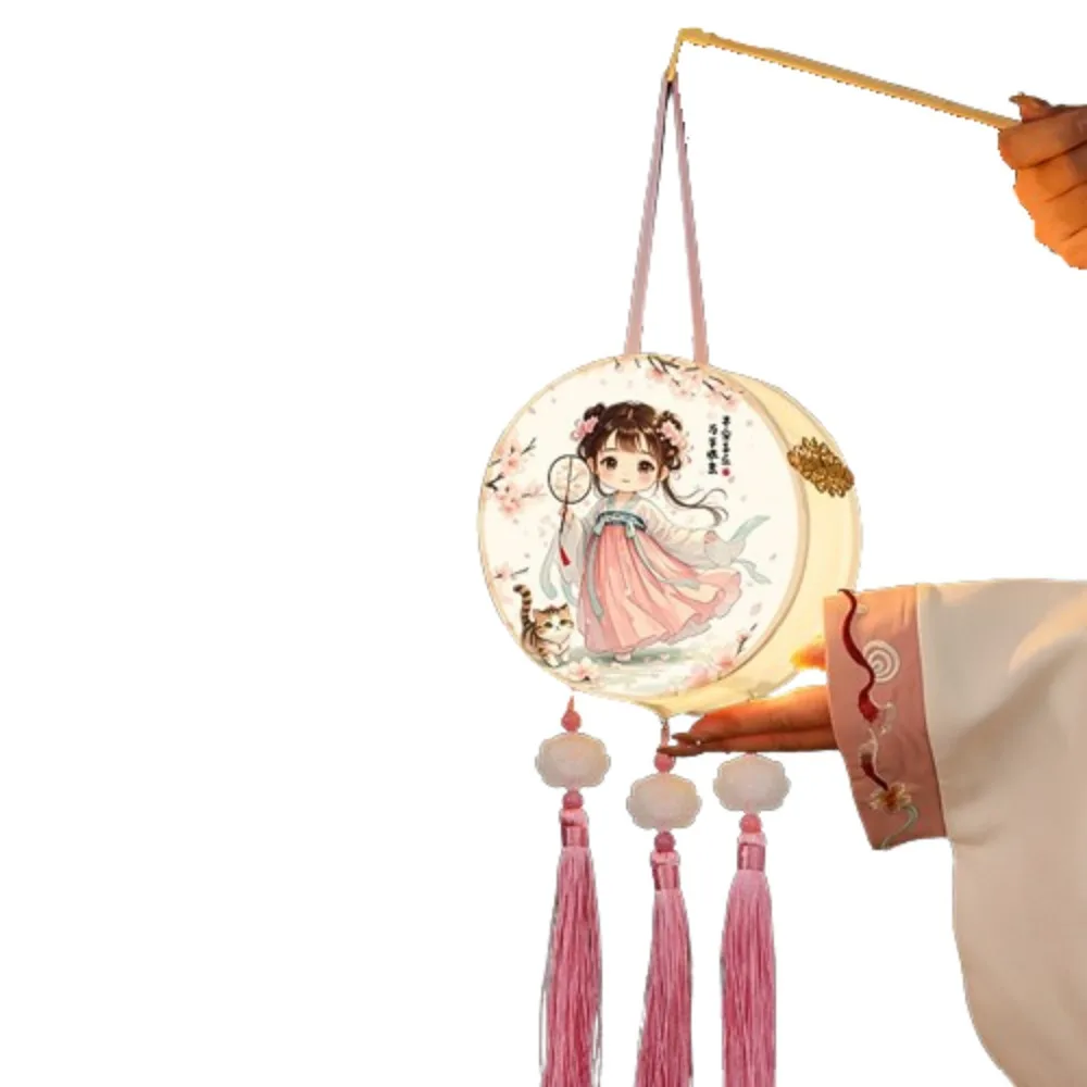

Cute Mid Autumn Festival Lantern Craft Round Hand-held LED Lamp Cartoon Home Decoration Ancient Style Glowing Lantern