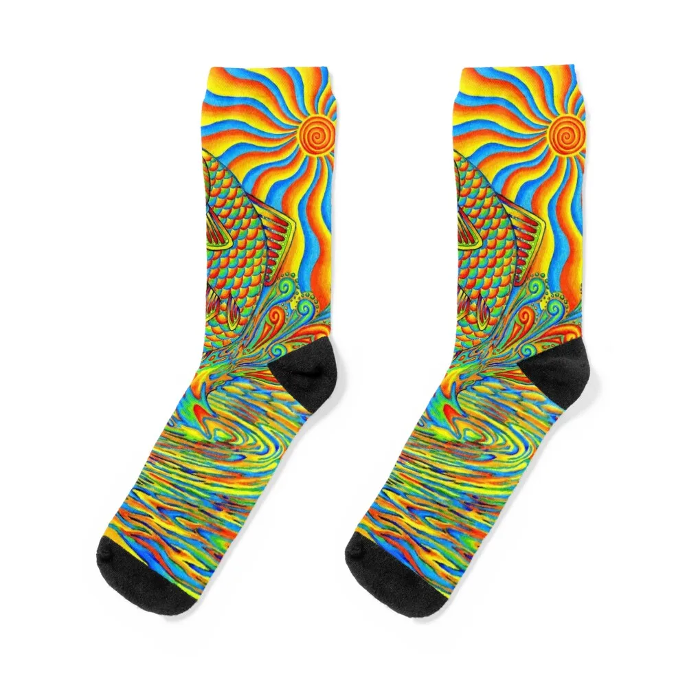 Psychedelic Rainbow Trippy Trout Fish Socks floor bright garter Men's Socks Luxury Women's