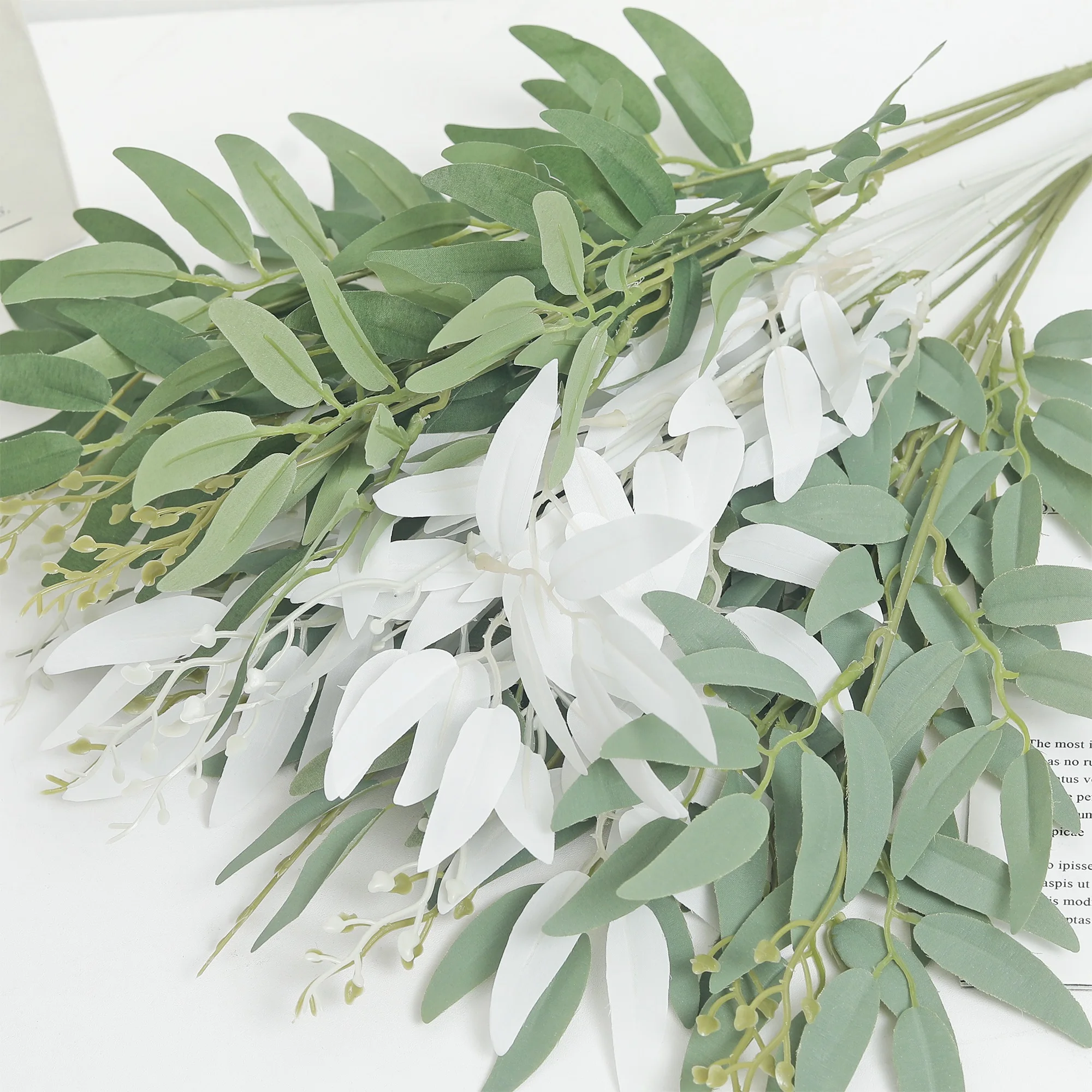 أوراق الصفصاف فروع زهرة اصطناعية باقة الحرير نباتات وهمية ديكور الزفاف يترك DIY بها بنفسك الأخضر ديكور المنزل غرفة المعيشة #3