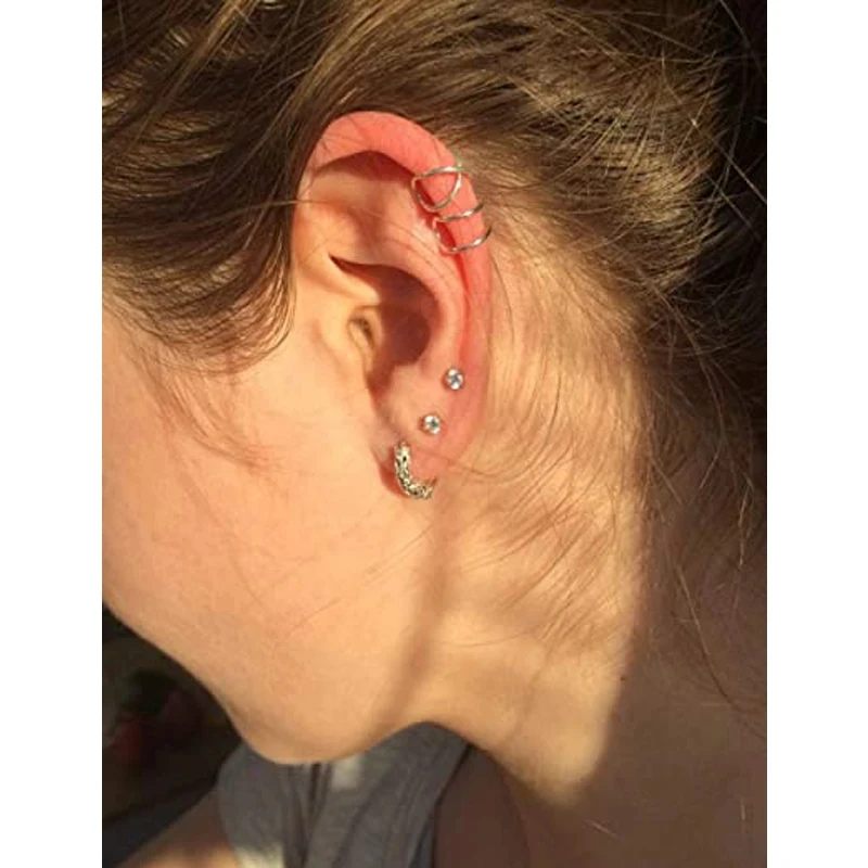 2/4pcs Stainless Steel Black Ear Criss Cross Double Lines Adjustable Ear Cuff Earrings Non-Piercing Fake Cartilage Clip On Women
