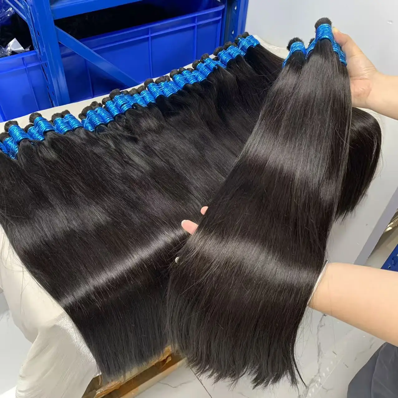 100% バルク編組人毛ストレートナチュラル未処理なし横糸 10A 三つ編み人毛バルクエクステンションインドレミー毛