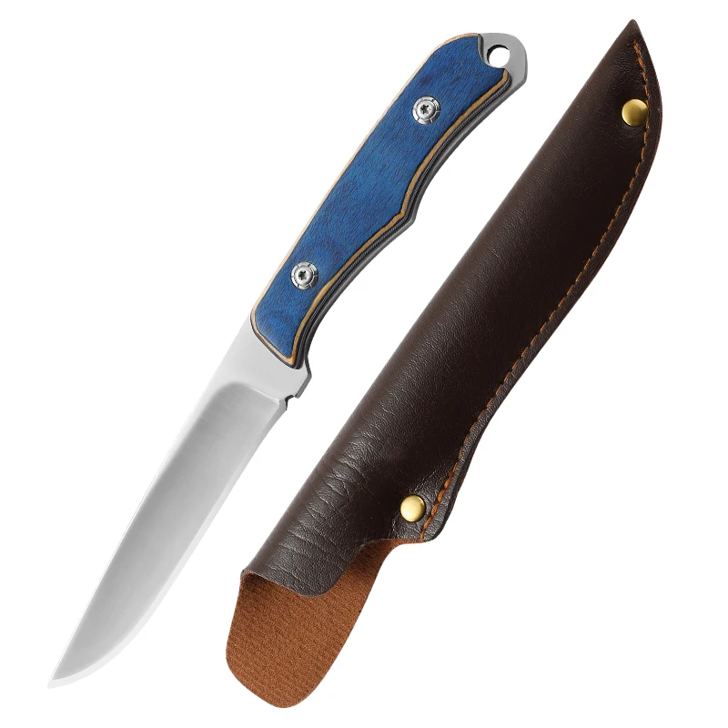 1PC 8.8 outdoor portable stainless steel knife with sheath and wooden handle for camping barbecue and fruit cutting