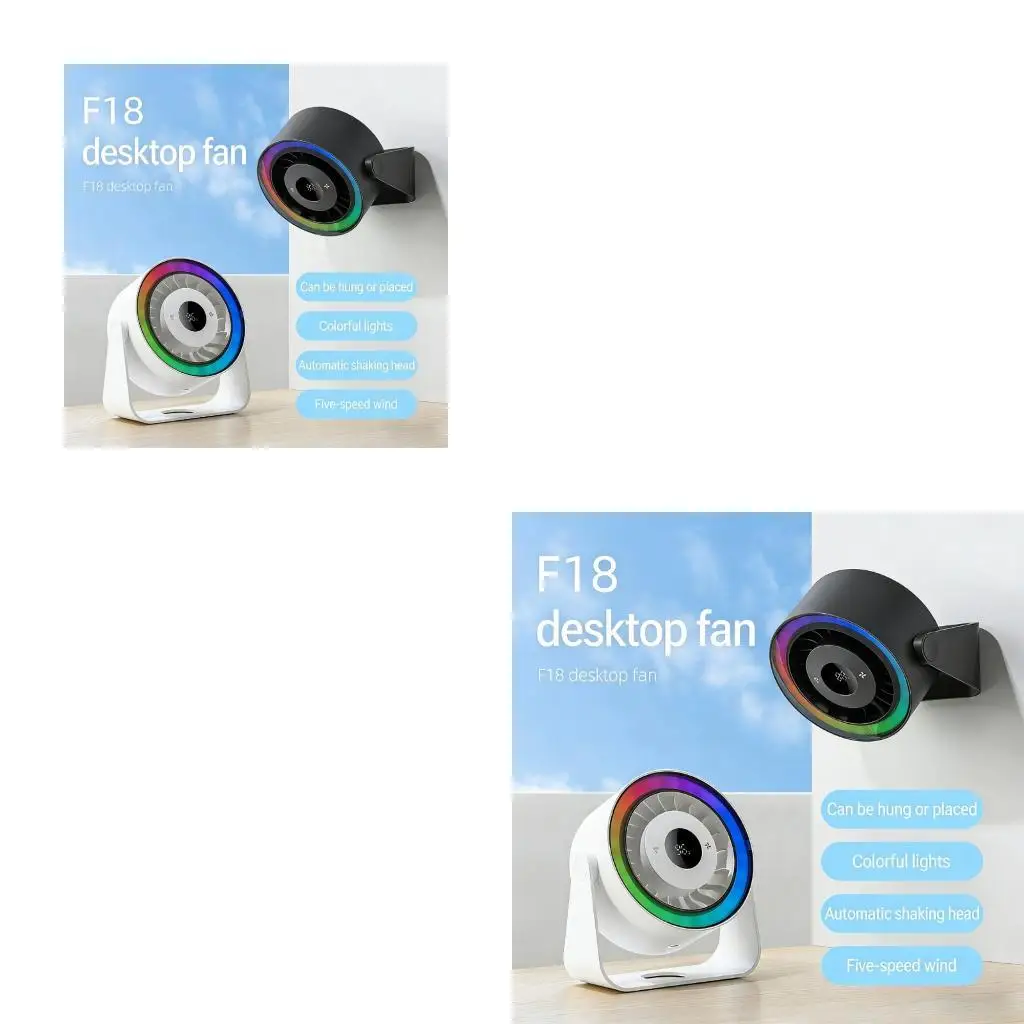 

M6CB Quiet Desktop Cooling Fan 5 Speed Option Quiet Table Fan With Colorful Light Portable Low Noise Air Coolers Tool