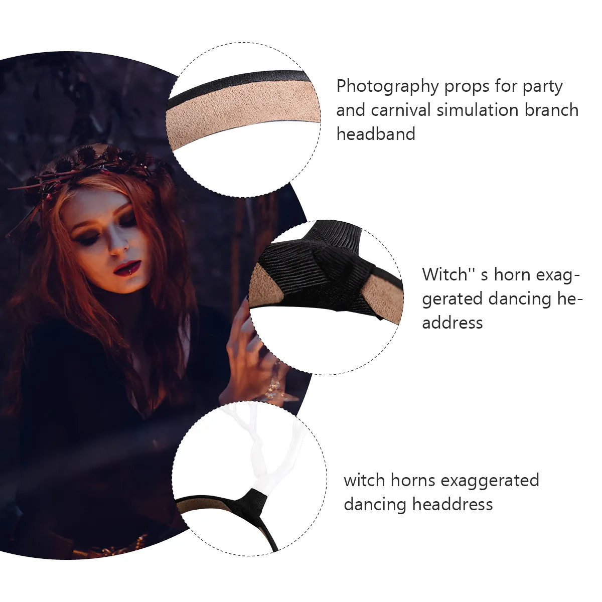 

1Pcs Premium Party Hair Hoop Witch Horn Design Halloween Head Accessory for Women Creative Cosplay Wear Unique Branch Style