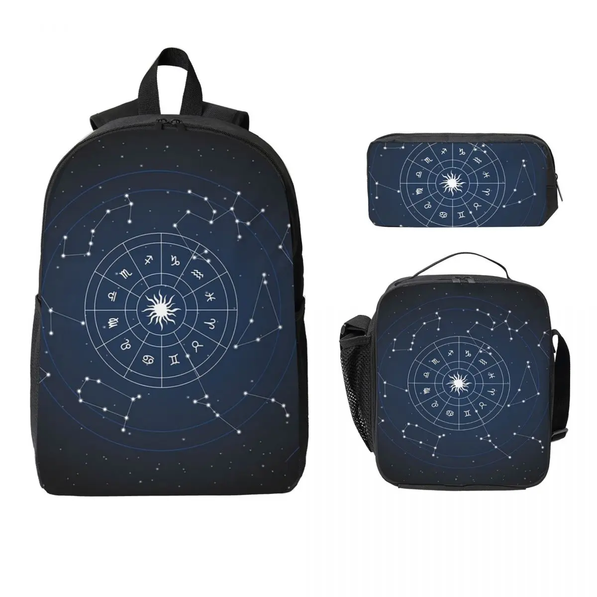 Zodiac Constellations Space Backpack Student BookBag School Bag Laptop Shoulder Bags 3ps Insulated Lunch Bag Pencil Case