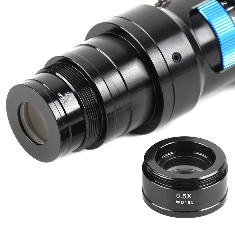 140X/200X/400X Digital Microscopy Observation Industrial PCB Soldering Inspection Camera C Mount Zoom Lens/0.5X 2x Barlow Lens