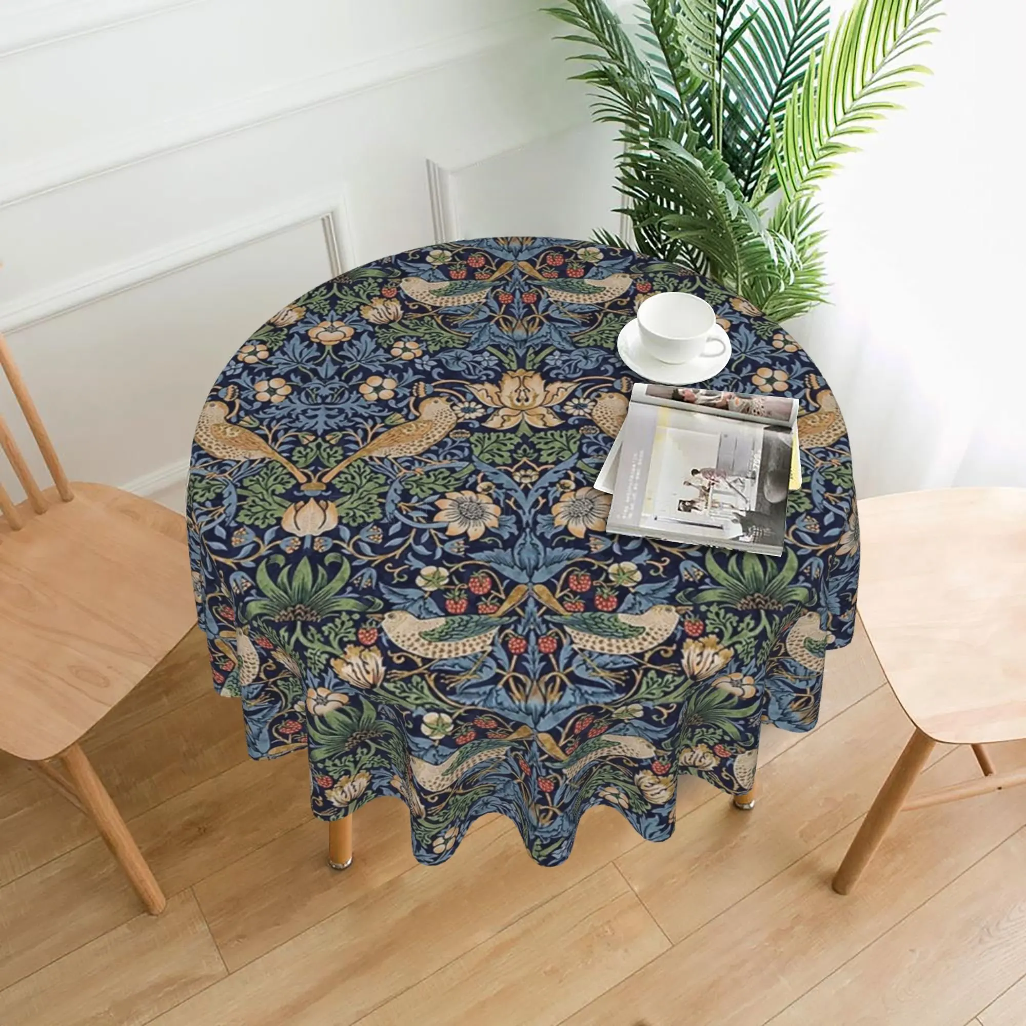 William Morris Print Round Tablecloth 60 Inch for Dining Washable Polyester Table Cloth Water Resistant Spill Proof Table Cover