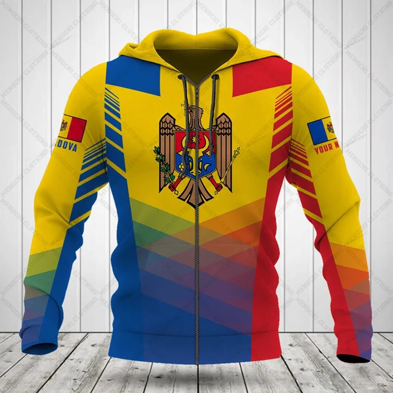 Hoodies com zíper estilo esportivo unissex, tops casuais de streetwear, moletons grandes, pulôver solto, nome personalizado, emblema da Romênia, inverno