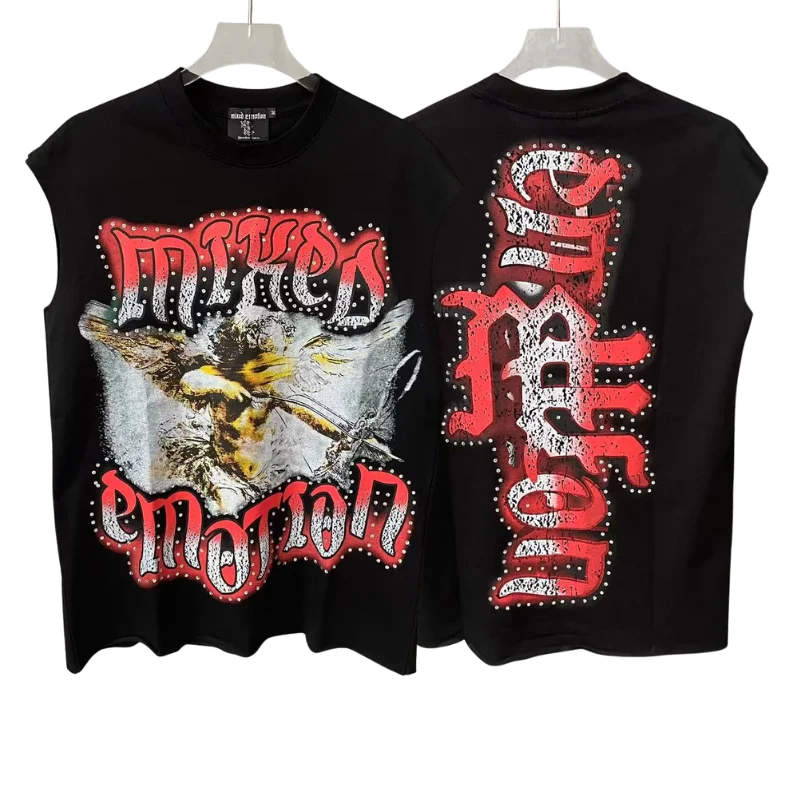 

Летний жилет MIXED EMOTION, высококачественная футболка с короткими рукавами и графическим принтом, свободная повседневная футболка