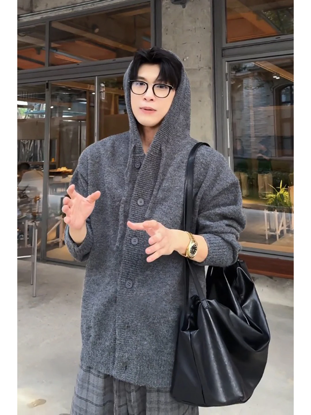 

Корейский кардиган-свитер Laid-ba Sle для мужчин, осенне-зимний, свободного кроя, с капюшоном, вязаный, в стиле Old Money Sle Haome