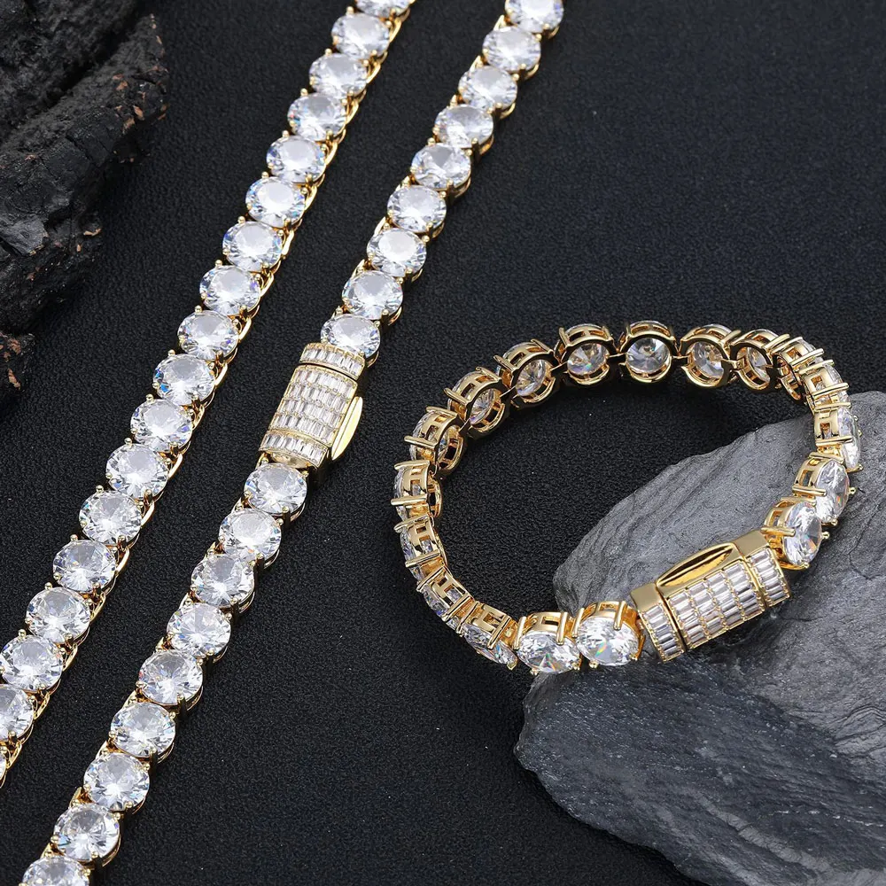 10mm Full Pave Tennis Chain Necklace Men Copper CZ Zircon Iced Out Hip Hop Chunky Chain Streetwear Rapper Jewelry