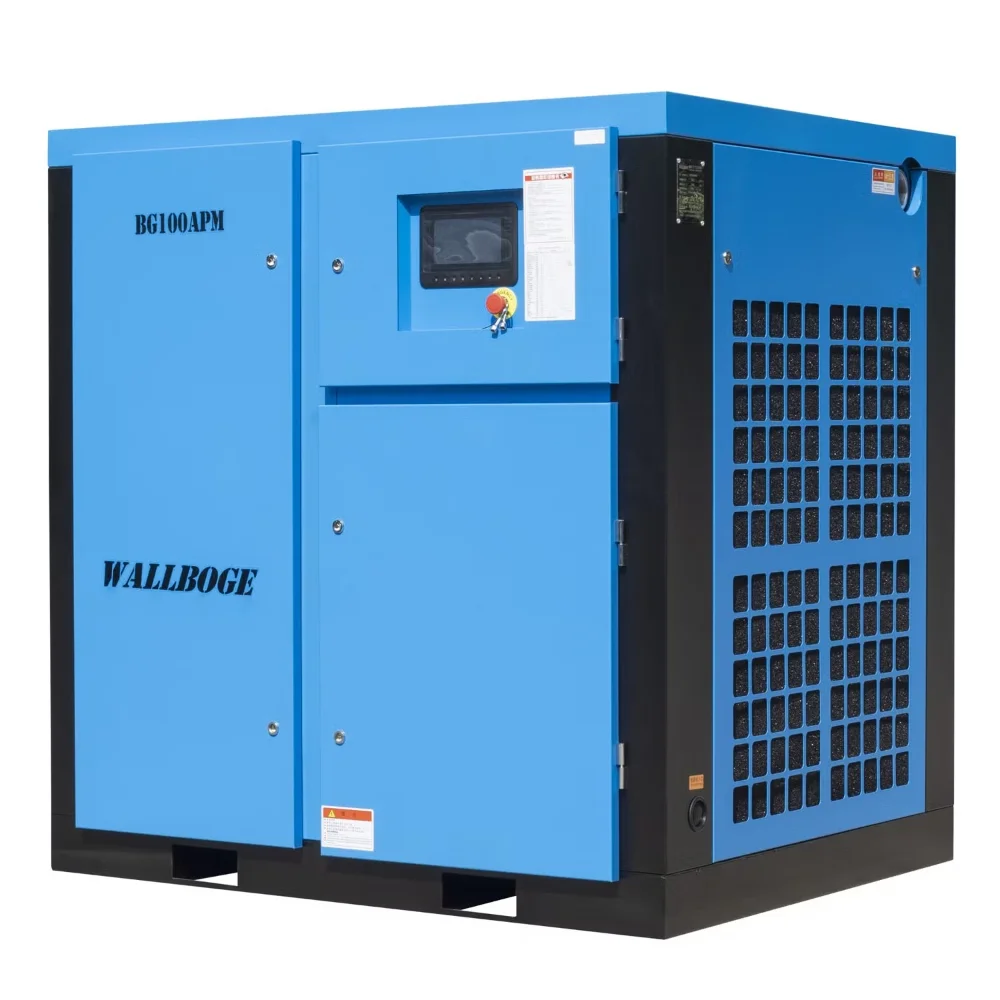 High Quality 100HP 75kw 8 Bar Variable Speed Energy Saving Industrial Stationary Lubricated Air Cooled Screw Air Compressor
