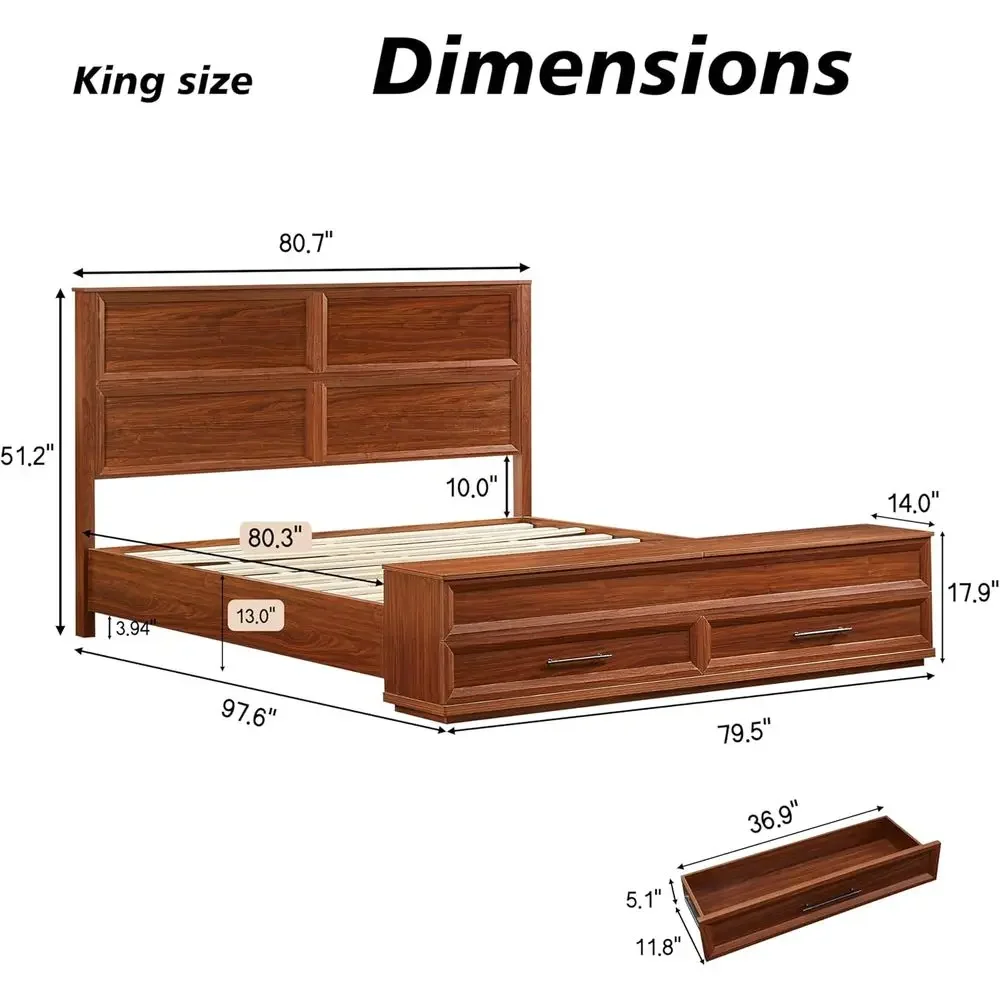 

Special OfferKing Size Bed With 3D Geometric Board & Storage Bench - 4-Der Storage, Ern Bedroom Urniture, Walnut. The 3D Geometr