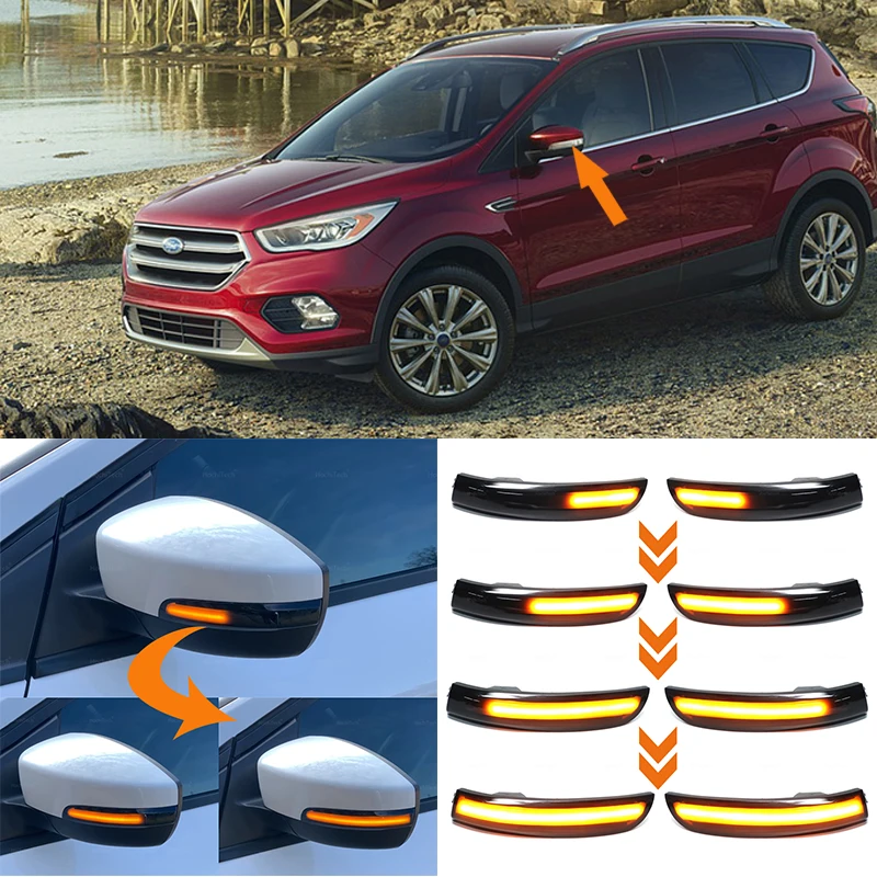 

2pcs Dynamic Blinker Led Turn Signal Lights Smoked Flowing Rear View Mirror Lights Indicator For Ford Kuga Ecosport 2013-2018