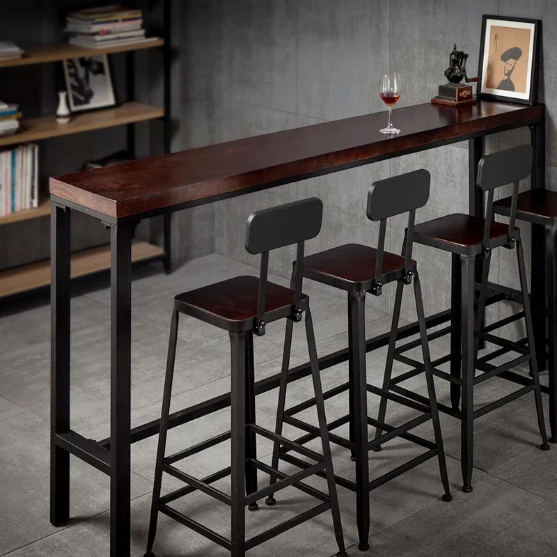 Bar  simple home modern bar wall  and chair combination high  wrought iron solid wood strip narrow high table