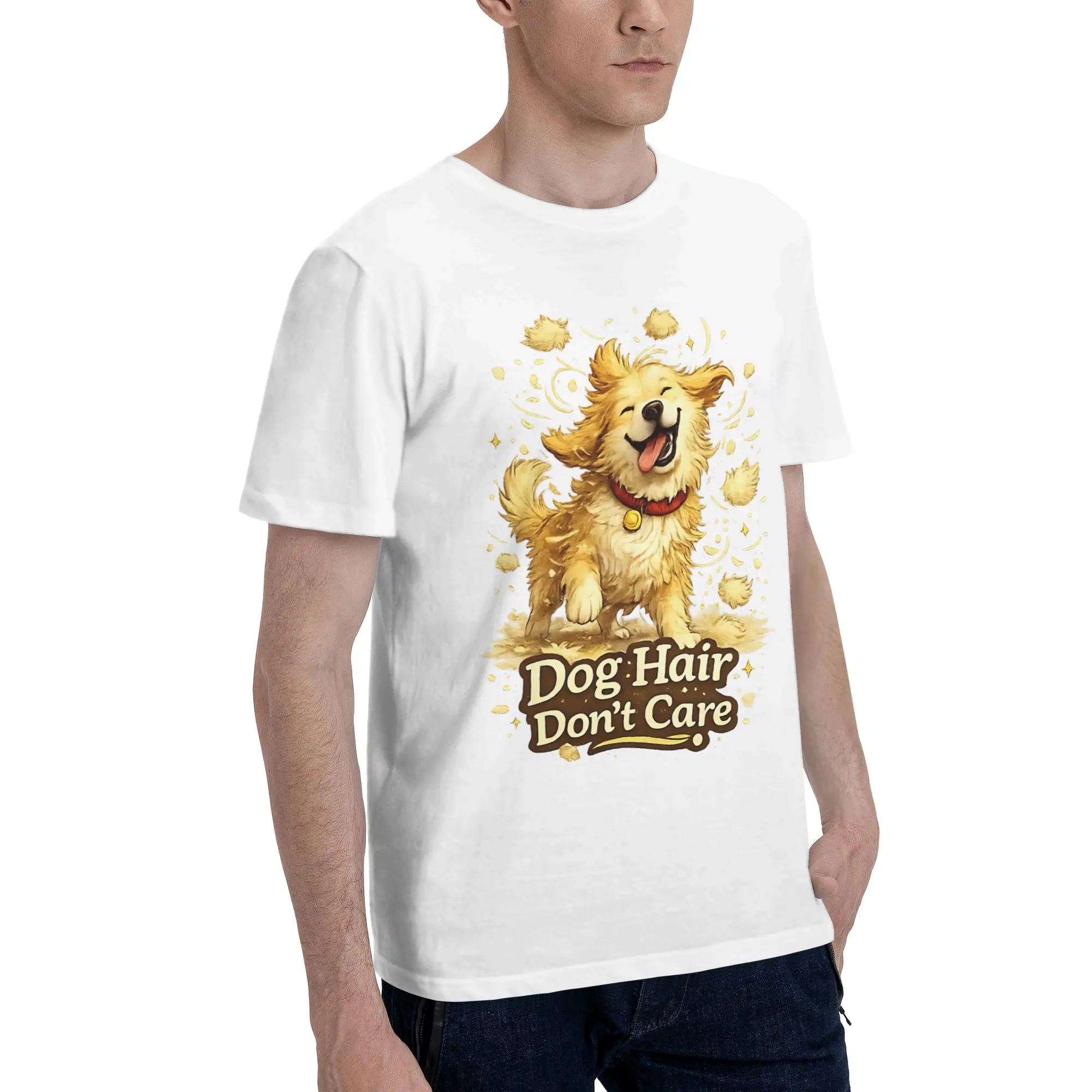 Dog Hair CUTE Men T Shirt Messy hair don’t care dog Cool Tees Short Sleeve Crew Neck Pure Cotton Original Clothes T-Shirt