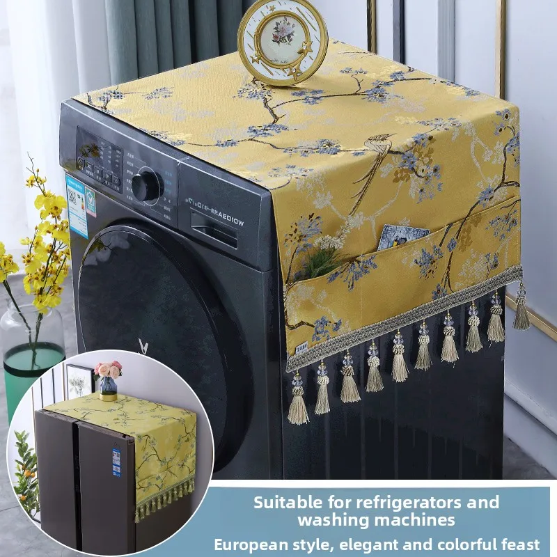 

New Chinese Style Fridge Washing Machine Cover Cloth Indoor Fabric Square Towel Microwave Dustproof Cover Universal Protection