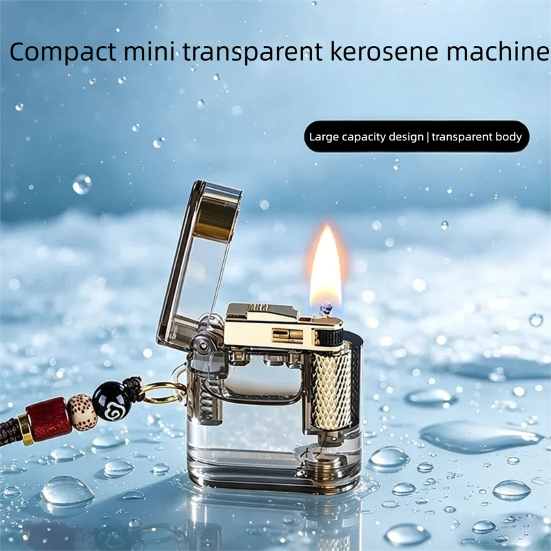 New Compact and Portable Kerosine Lighter, Transparent Visible Oil Tank Creative Pendant Side-sliding Grinding Wheel Lighter
