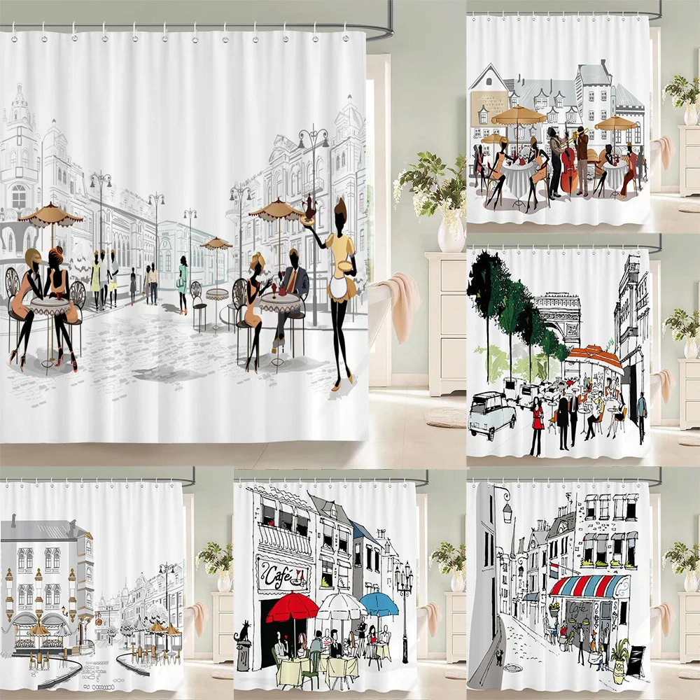 

1 pc Minimalist style Art Woman Street View Printing Shower Curtains Bathroom Polyester Bath Curtains Decor Curtain With Hooks