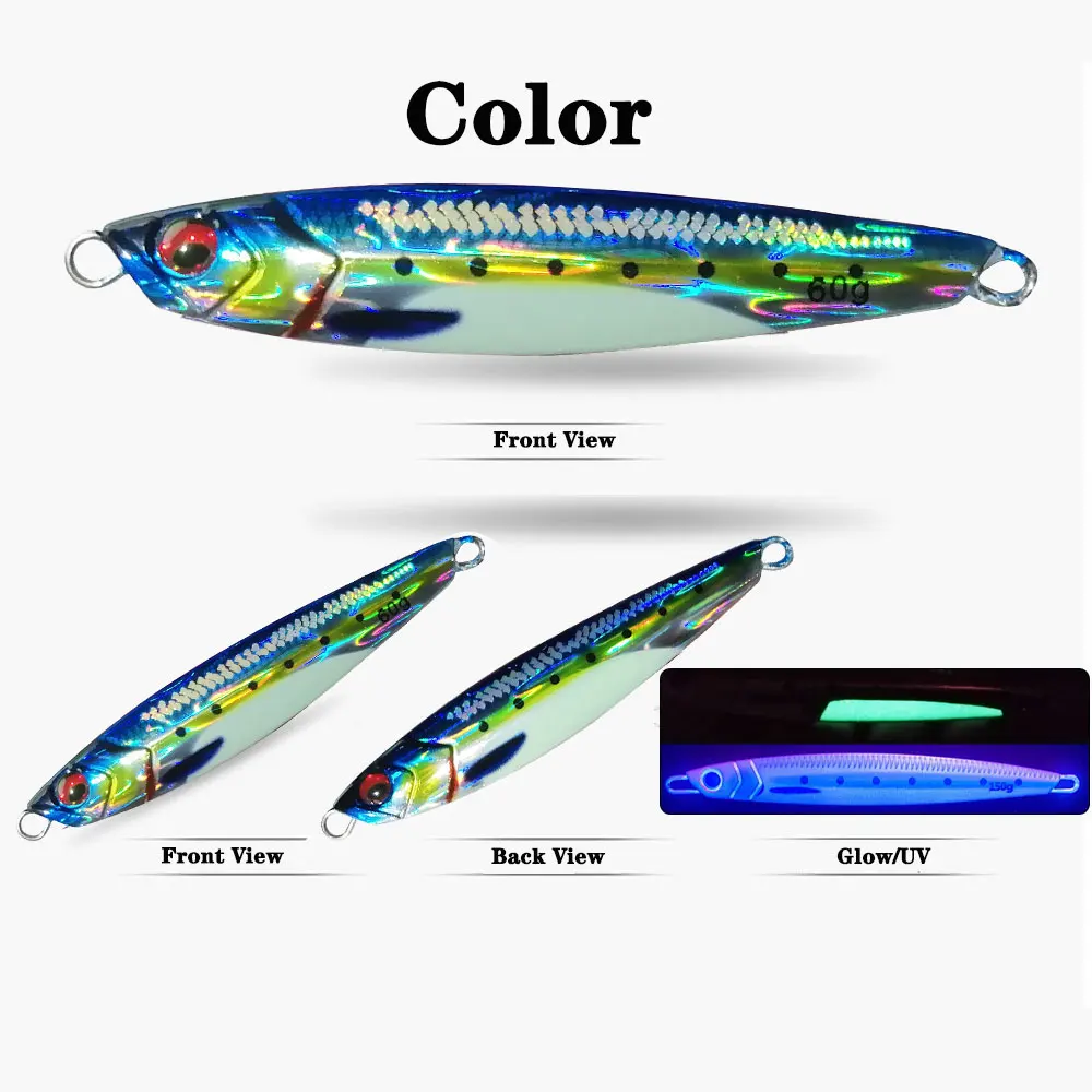 AS Slow JIg Lure Fishing UV Glow Jig 3D Print  Falling Angler 60g80g Metal Hard Bait Sinking Jigging Pesca Bait