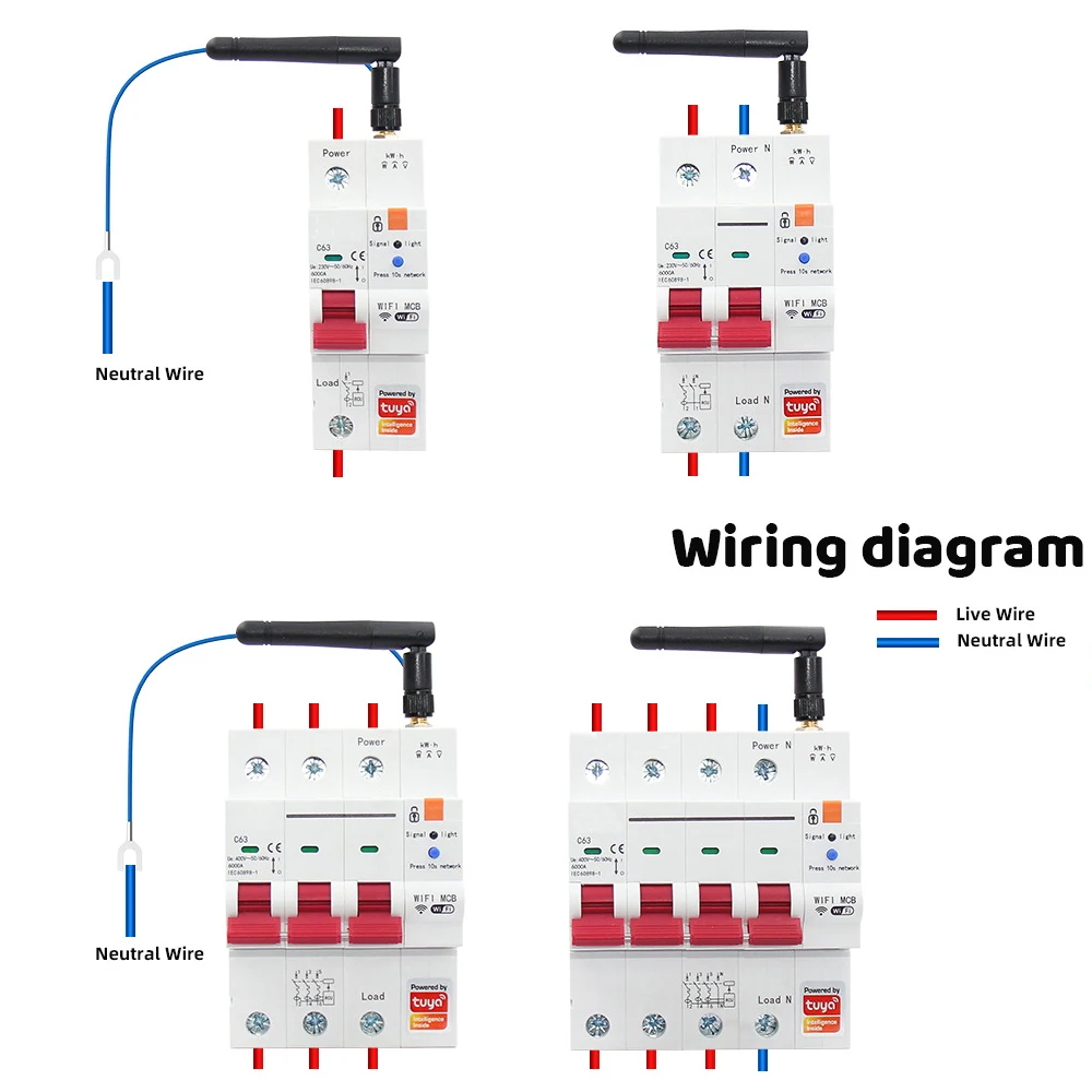 Tuya Smart WiFi+RS485 Metering Leakage Remote Control Circuit Breaker AC 230V/400V with Undervoltage Protection