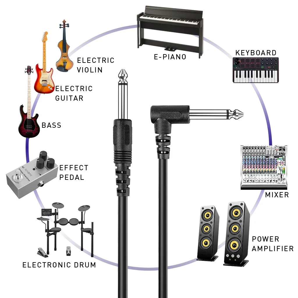 Wzmacniacz gitarowy kabel AMP kabel elektryczny Patch Cord elektryczna gitara basowa klawiatura bęben pedał kabel komputerowy czarny 1.8/2.5/3M