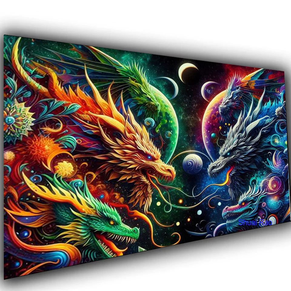 Vibrant And Surreal Landscape space rival dragon DIY 5D Diamond Painting Mosaic Embroidery Cross Stitch Kits For Home Decor Gift