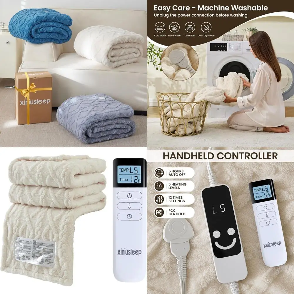 

62x84 Electric Heated Blanket, 5-Level Heat, 1-12H Auto-Off, Overheat Protection, Beige