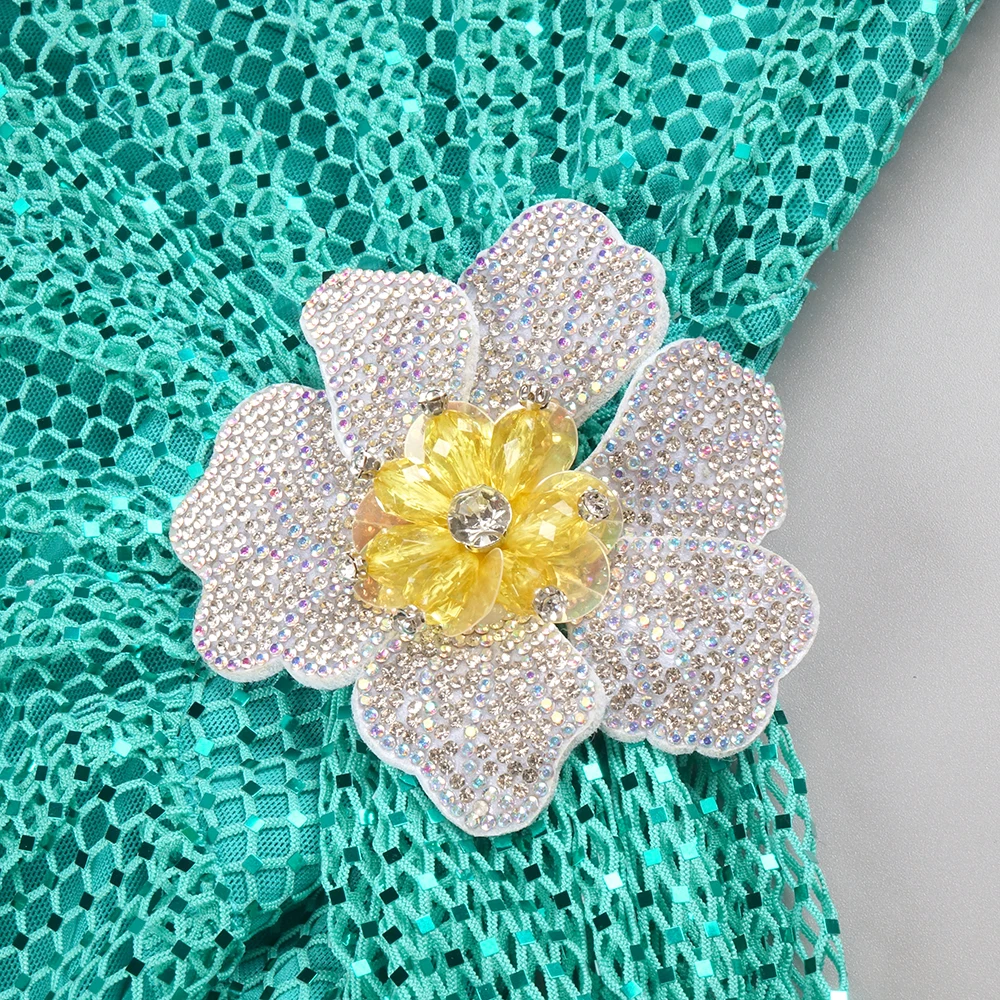 Glamorous Teal Strapless Sequin - zdobiona suknia ślubna z wysokim rozcięciem, damska długa suknia balowa bez rękawów i z odkrytymi plecami