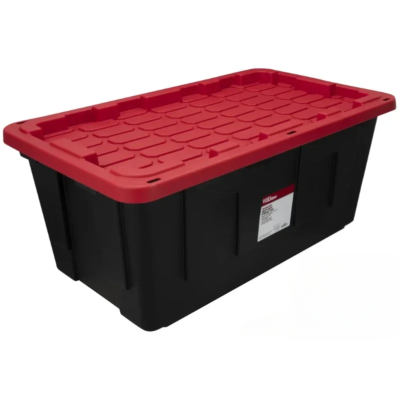 Hyper Tough 40 Gallon Snap Lid Plastic Storage Bin Container, Black with Red Lid, Set of 3storage  storage boxes  storage box