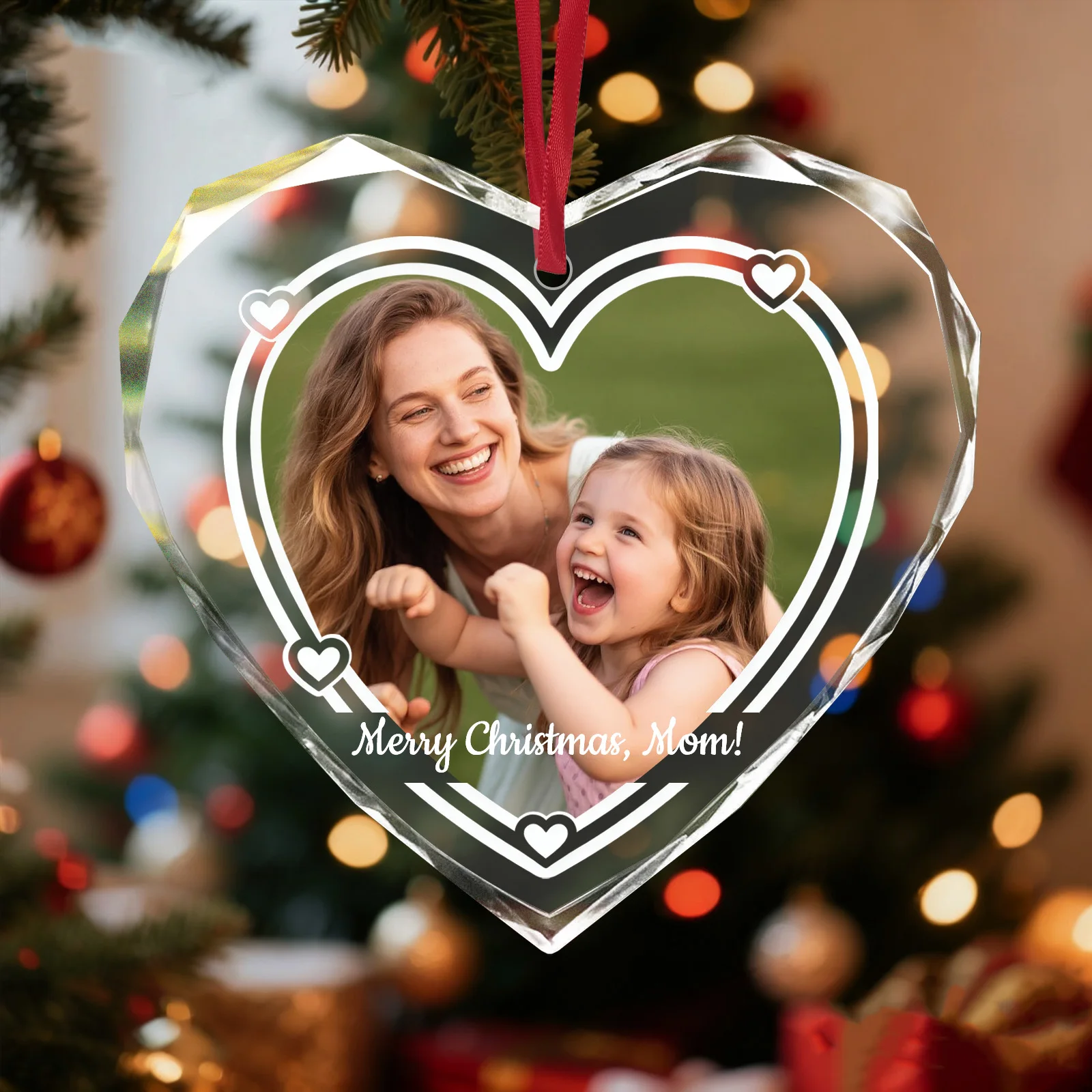 

Personalised Crystal Christmas Ornament with Photo, Custom Gift for Family Couples Parents, Unique Keepsake, Xmas Tree Home Deco