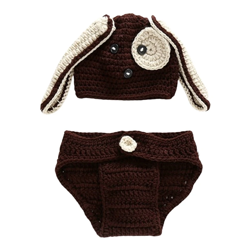 

2pcs Infant Photography Dog Costume Long Ear Hat Shorts Photostudio Accessories Baby Photoshoots Bodysuit Shower Gift