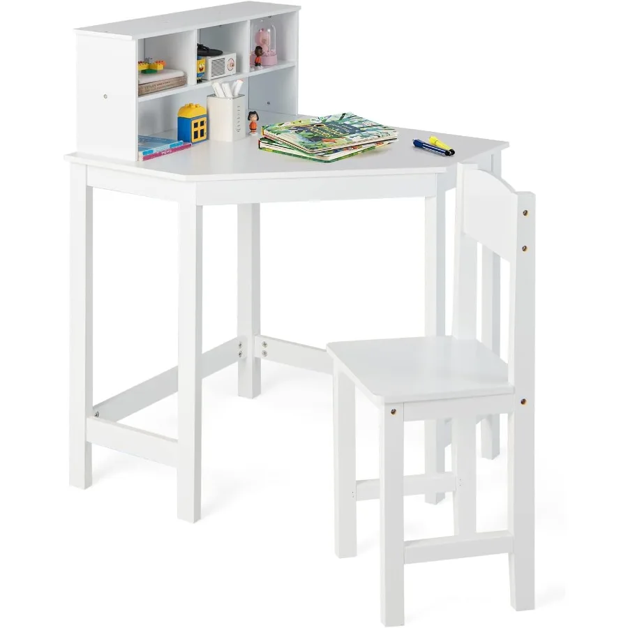 

Costzon Desk and Chair Set White Corner Desk with Hutch for Small Space Bedroom School Study Table Student Computer Workstation