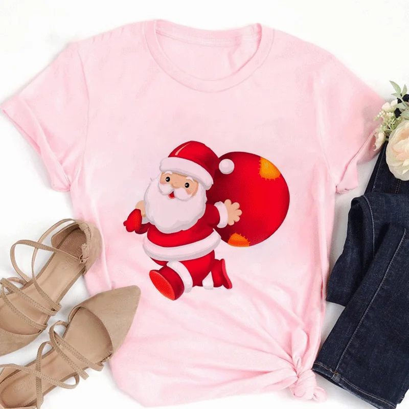 

Christmas Santa Claus Personality T-shirt Student Short Sleeve Pink Large Size Round Neck T-shirt Half Sleeve Graphic T Shirts