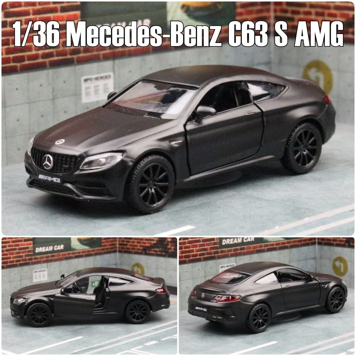 1:36 Mercedes-Benz C63 S AMG C-Class Toy Car Model For Children RMZ CiTY Diecast Miniature 5\'\' Pull Back Collection Gift Boys