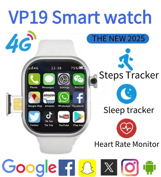 

Умные часы премиум-класса VP19 2025, совместимые с Android IOS, 4G, полная сеть, Wi-Fi, независимая SIM-карта, вращающаяся камера, Google Play
